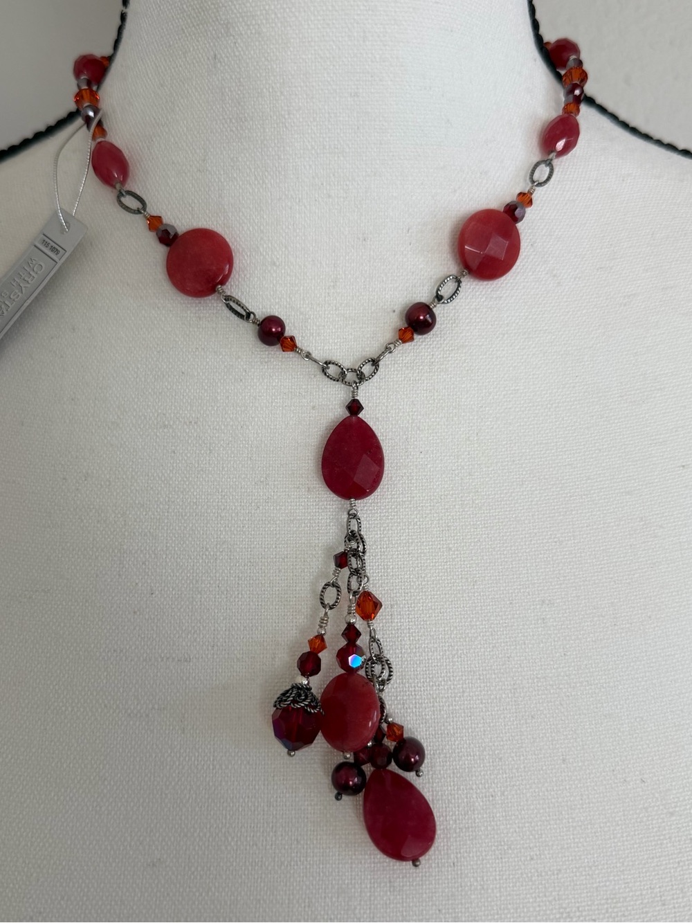 Tres Jolie Accessories Red Teardrop & Bead Y-Necklace